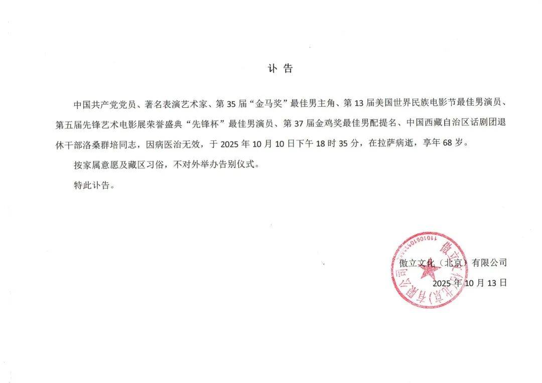 著名男演員因病醫治無效去世:金屬制品廠
